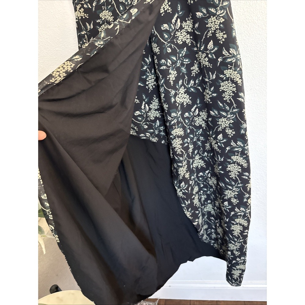 MADEWELL Maxi Dress Tulip Sleeve Sweet Blossom Floral Black Green Faux Wrap Sz 0 - Picture 5 of 10